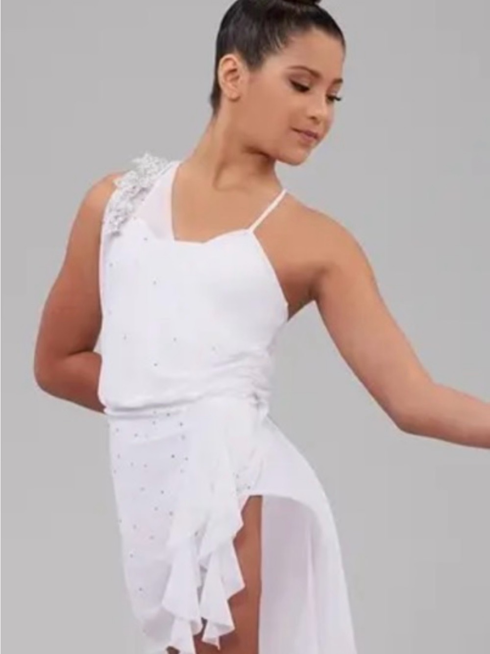 White One-Shoulder Dance Dress with Asymmetric Ruffle Skirt